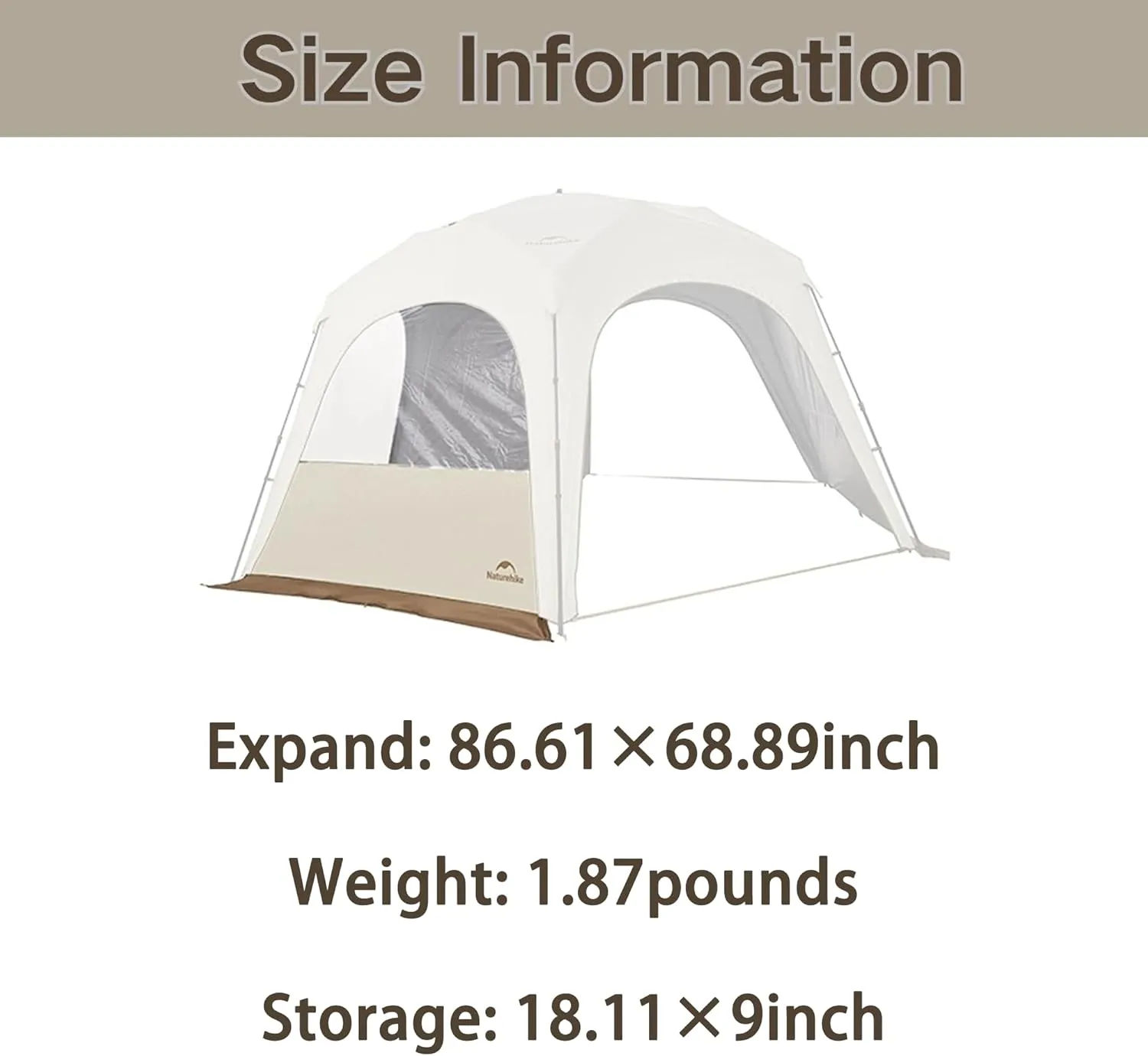 Naturehike Quarter/Hexagonal Camping Tent Canopy Sun Shade,Outdoor Tent for Camping,Fishing,Picnics, Canopy Available with Ground Cloth,Door Curtains,Tent Connector