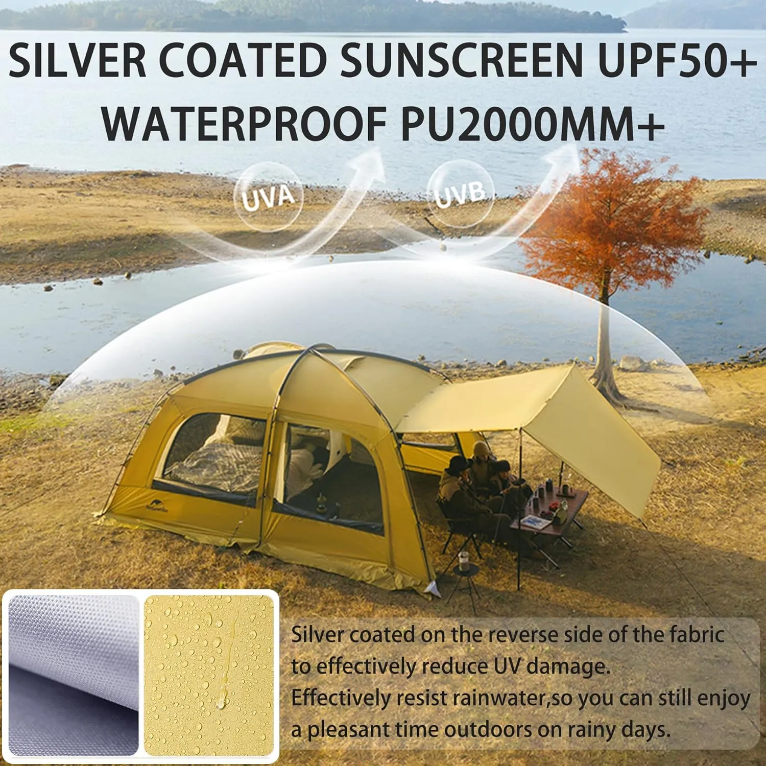 Naturehike7.6 Double Person 4-Seasons Camping Tent, UPF50  Sun Protection Tent with 7001 Aluminum Alloy Poles, PU2000mm  Waterproof Tent for Outdoor Camping,Picnic