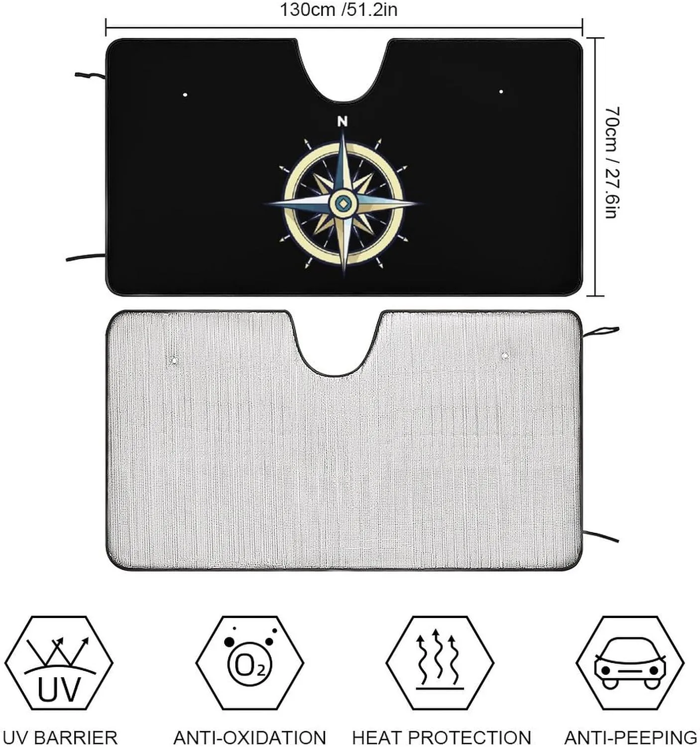 Nautical Compass Car Windshield Sun Shade Foldable Auto Sunshade Car Interior Accessories Sun Visor