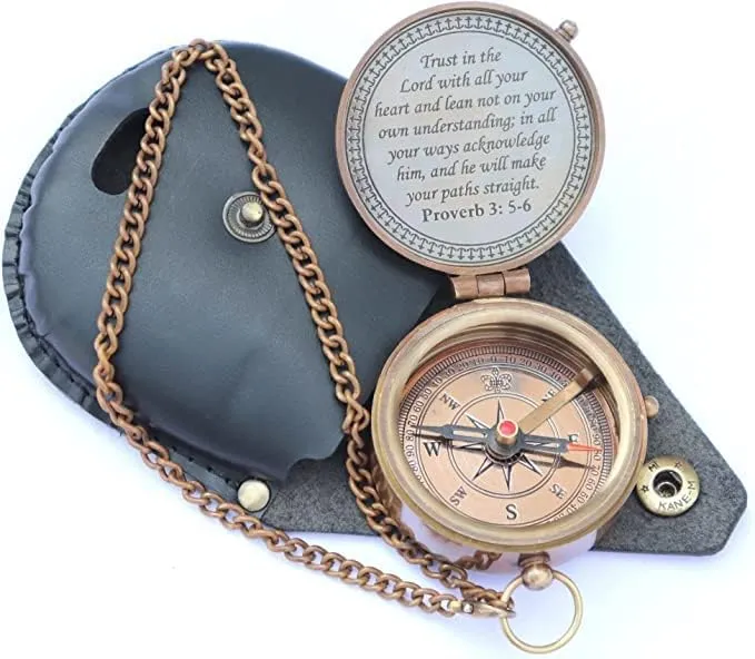 NAUTICAL GIFTS Brass Compass, Trust in The Lord with All Your He Engraved Proverbs 3: 5-16 Confirmation , Baptism Best Easter, Birthday Wedding Religiousfor Men