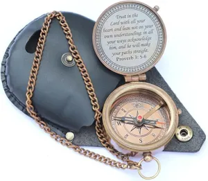 NAUTICAL GIFTS Brass Compass, Trust in The Lord with All Your He Engraved Proverbs 3: 5-16 Confirmation , Baptism Best Easter, Birthday Wedding Religiousfor Men
