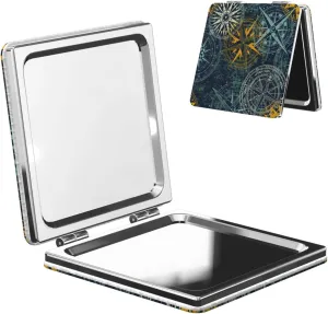 Nautical Rose Wind Compass Women Small Pocket Mirror Travel Cosmetic Mirror Folding Handheld Makeup Mirror