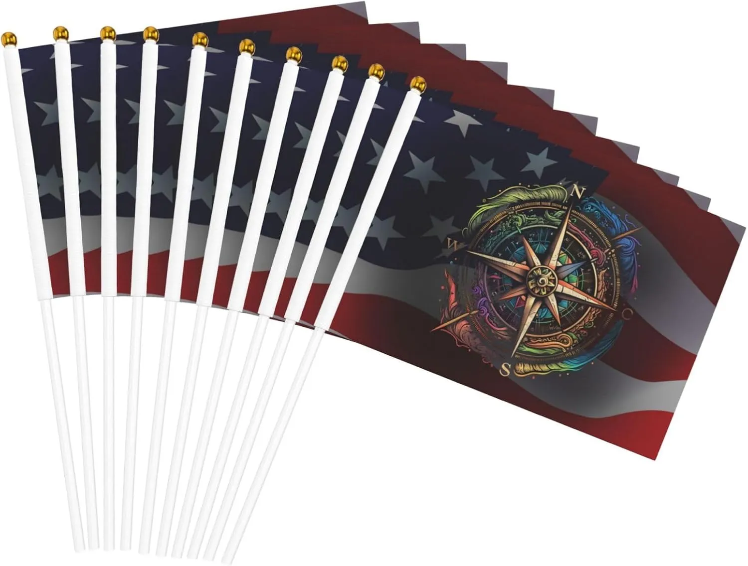 Nautical Sailing Compass Small Flags Big Pride 10-Pack Handheld Flags 5.5x8.2in