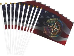 Nautical Sailing Compass Small Flags Big Pride 10-Pack Handheld Flags 5.5x8.2in
