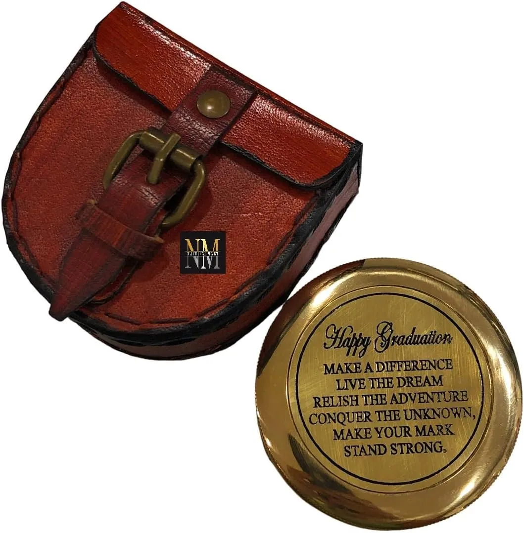 NauticalMart Happy Graduation Quote Engraved Brass Compass with Case