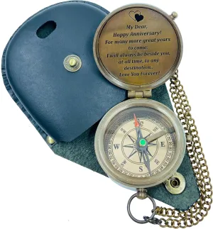 nauticalshoppee Brass Engraved Nautical Compass with Leather Case – Antique Portable Compass Gift for Birthday, Wedding, Anniversary, Christmas, Valentine’s, Hiking Use