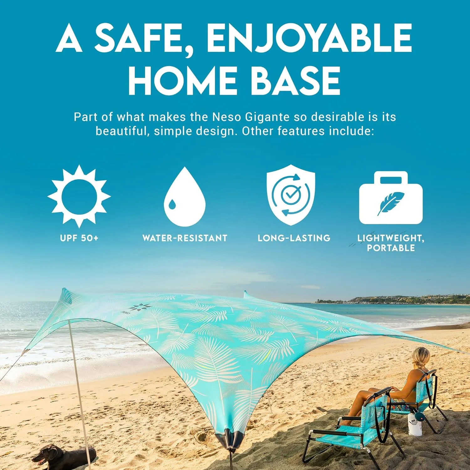 Neso Gigante - Portable Beach Tent - Ideal to Enjoy with Family and Friends - UPF 50 , Water-Resistant, and Lightweight - Aqua Fronds, 11' x 11'