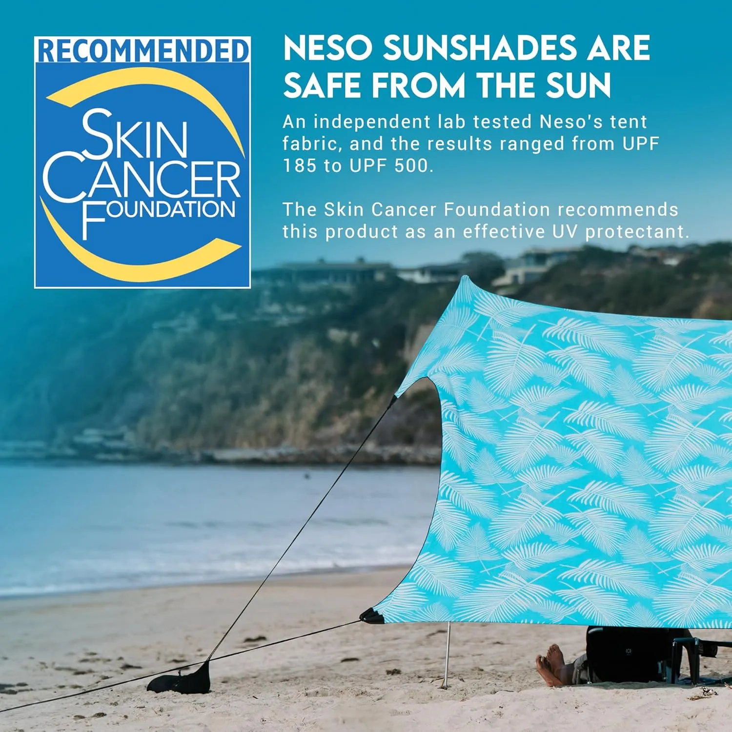 Neso Gigante - Portable Beach Tent - Ideal to Enjoy with Family and Friends - UPF 50 , Water-Resistant, and Lightweight - Aqua Fronds, 11' x 11'