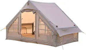 NIEH Outdoor Inflatable Camping Tent with Pump, 3-4 Person Glamping Tents, Easy Setup 4 Season Windproof House for Fishing, Camping & Hiking,Cotton Material
