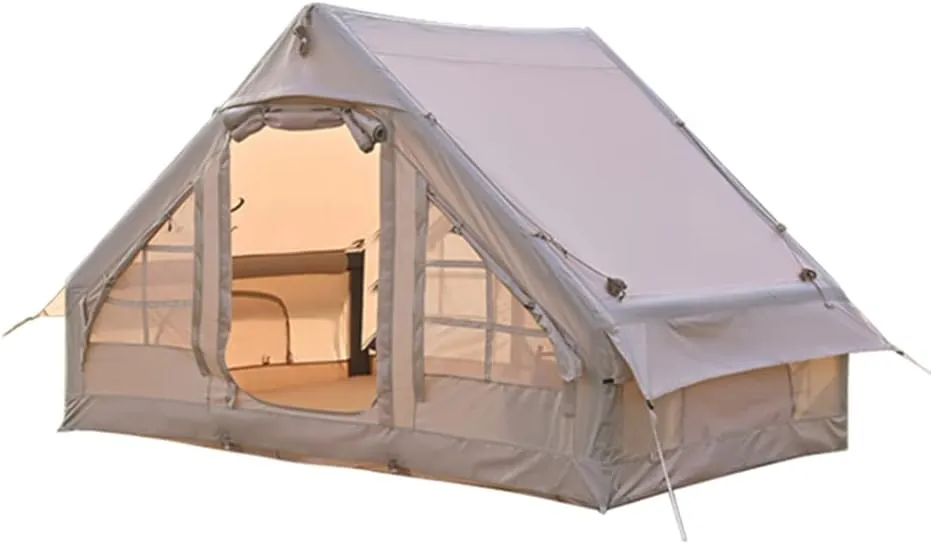 NIEH Outdoor Inflatable Camping Tent with Pump, 3-4 Person Glamping Tents, Easy Setup 4 Season Windproof House for Fishing, Camping & Hiking,Cotton Material