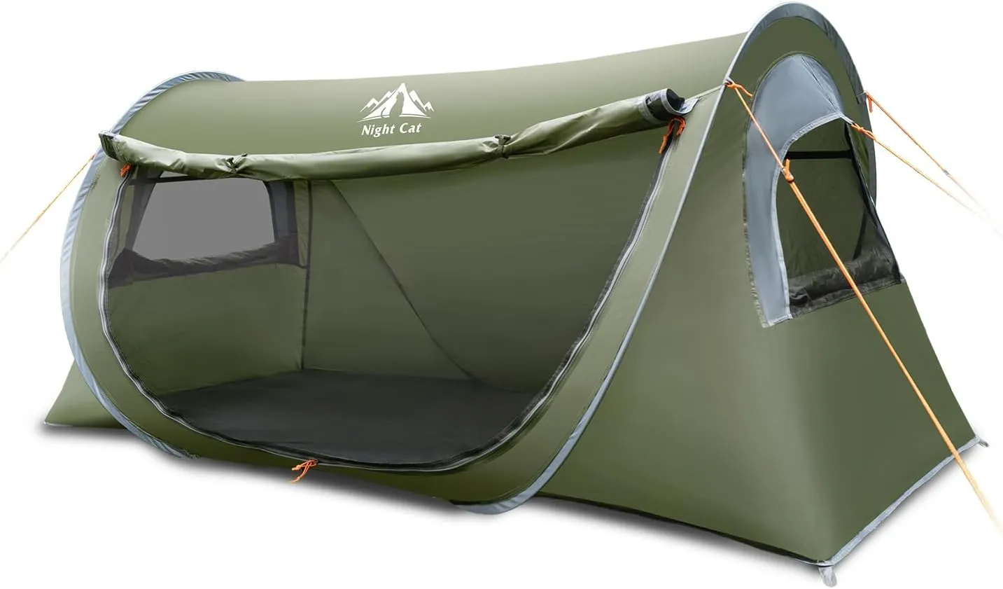Night Cat Pop-Up Tunnel Tent: 1 Person Camping Tent Waterproof Instant Easy Setup Tent Foldable Outdoor
