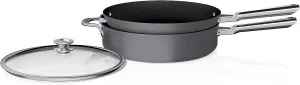 Ninja C53300 Foodi NeverStick Premium 3-Piece Cookware Set with Glass Lid, Anti-Scratch Nest System, Hard-Anodized, Nonstick, Durable & Oven Safe to 500°F, Slate Grey