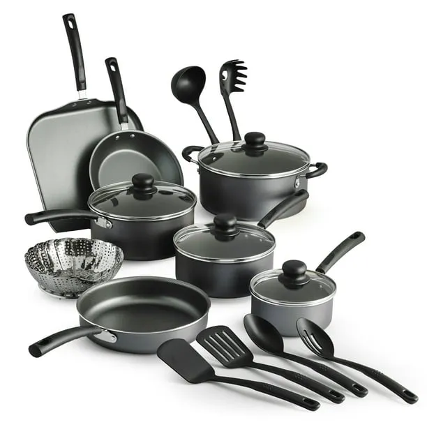 Non Stick Cookware Set 18 Pieces Steel Gray