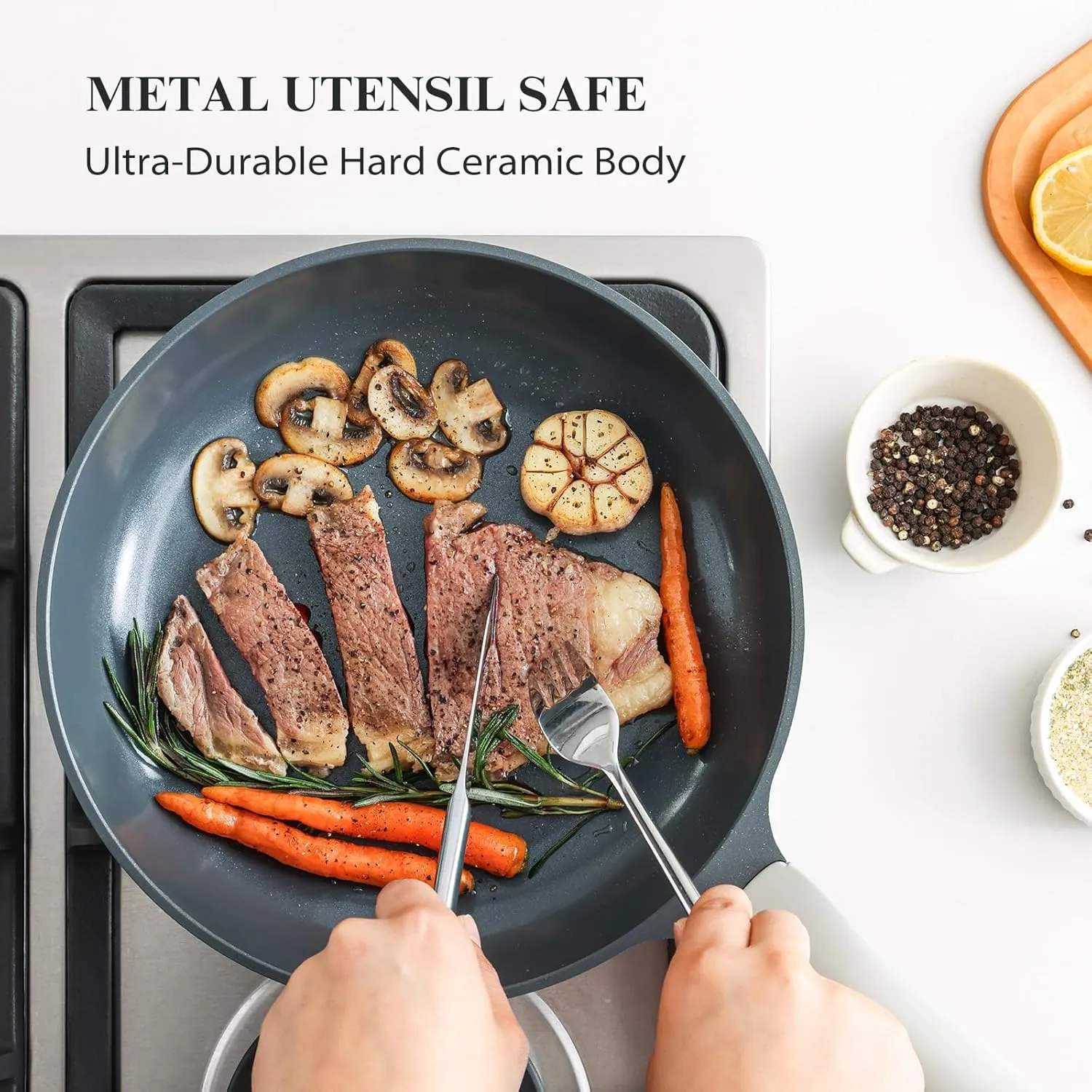 Nonstick Pots and Pans Set, 9 Pieces Non Toxic Ceramic Cookware, Nonstick Pan Skillet, Healthy Frying Pan, PTFE PFOA & PFAS Free, Induction Compatible, Gray
