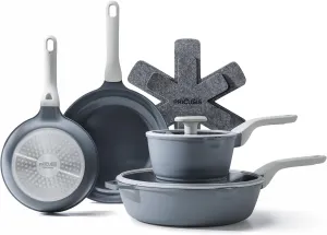 Nonstick Pots and Pans Set, 9 Pieces Non Toxic Ceramic Cookware, Nonstick Pan Skillet, Healthy Frying Pan, PTFE PFOA & PFAS Free, Induction Compatible, Gray