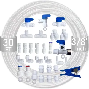 NSF Certified 3/8" O.D. Push to Connect Fittings for RO (Reverse Osmosis) Water Filter 30 pcs 30 feet 3/8" Water tubing.