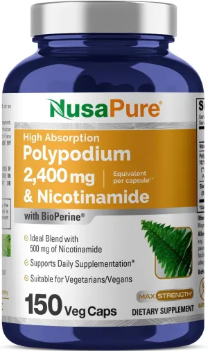 NusaPure Nicotinamide 500mg Polypodium Leucotomos Extract 2400mg per Vegan Caps - 150 Count (Non-GMO, Gluten Free, Bioperine)