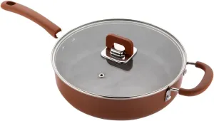 NutriChef 3.7Qt Saute Pan With Lid - Non-Stick Stylish Kitchen Cookware with Foldable Knob, Works with Model: NCCWSTKBR (Brown)