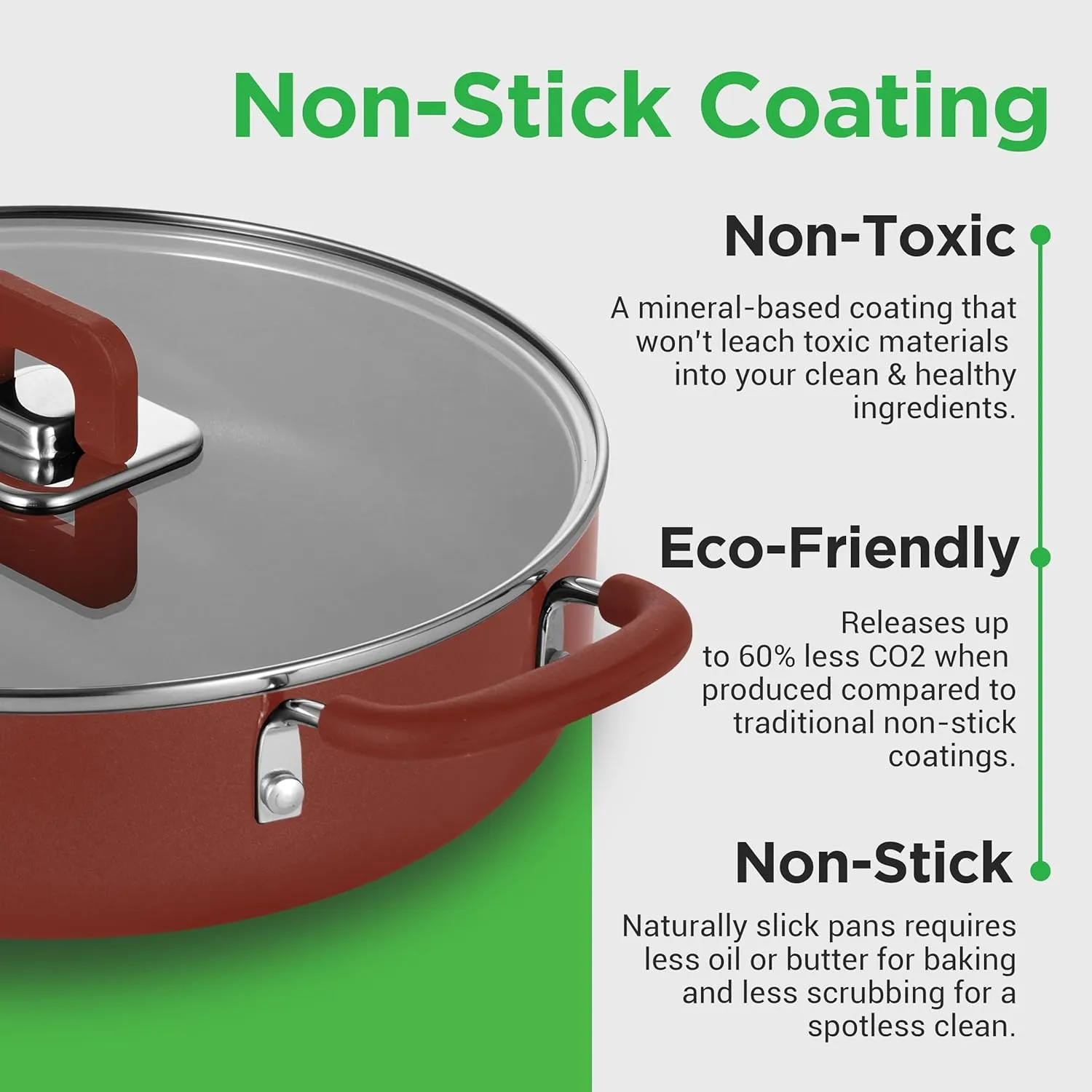 NutriChef 3.7Qt Saute Pan With Lid - Non-Stick Stylish Kitchen Cookware with Foldable Knob, Works with Model: NCCWSTKBR (Brown)