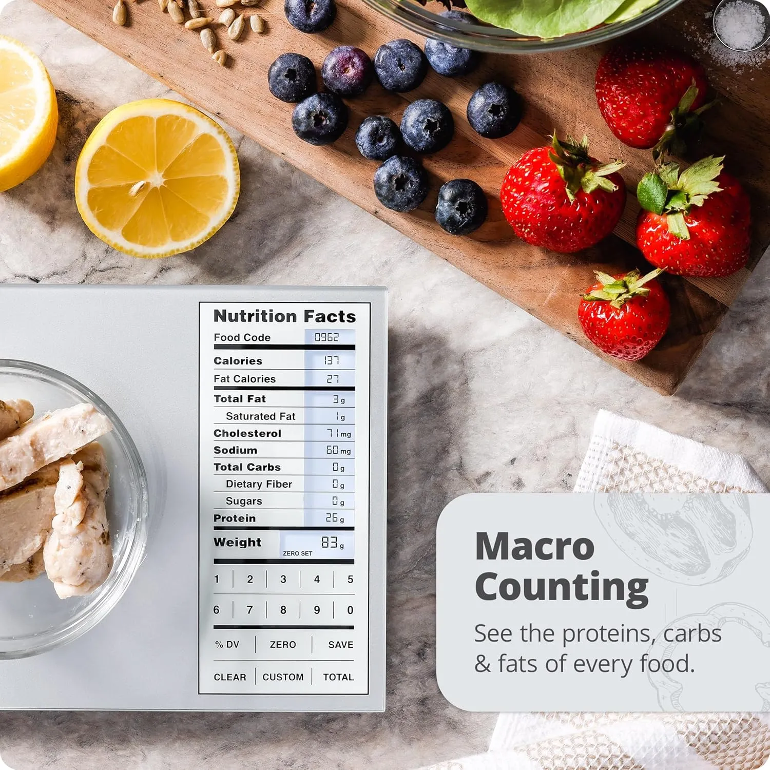 Nutrition Scale by Greater Goods with Food Grade Glass, Perfect for Calorie Counting, Meal Prep, and Weight Loss (Pearl Gray)