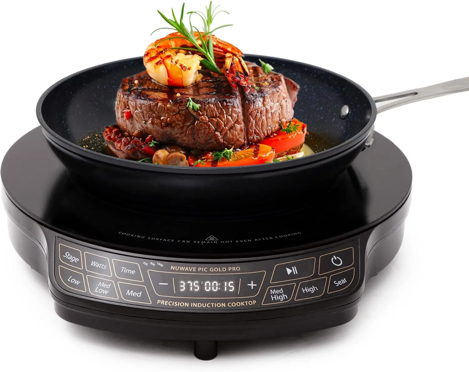 Nuwave Gold Pro Precision Induction Cooktop, Large 8” Heating Coil, 12” Heat-Resistant Cooking Surface, Adjustable Wattages,100°F to 575°F, Portable, Built-In Safety Auto Shut Off
