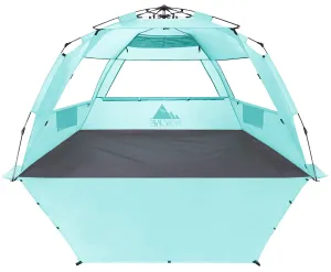 NXONE XL Pop Up Beach Tent, Deluxe Sun Shade Shelter for 4 Person, UPF 50  Protection, Windproof Beach Shade, Extendable Floor with 3 Ventilating Windows Plus Carrying Bag, Stakes and Guy Lines Mint Green