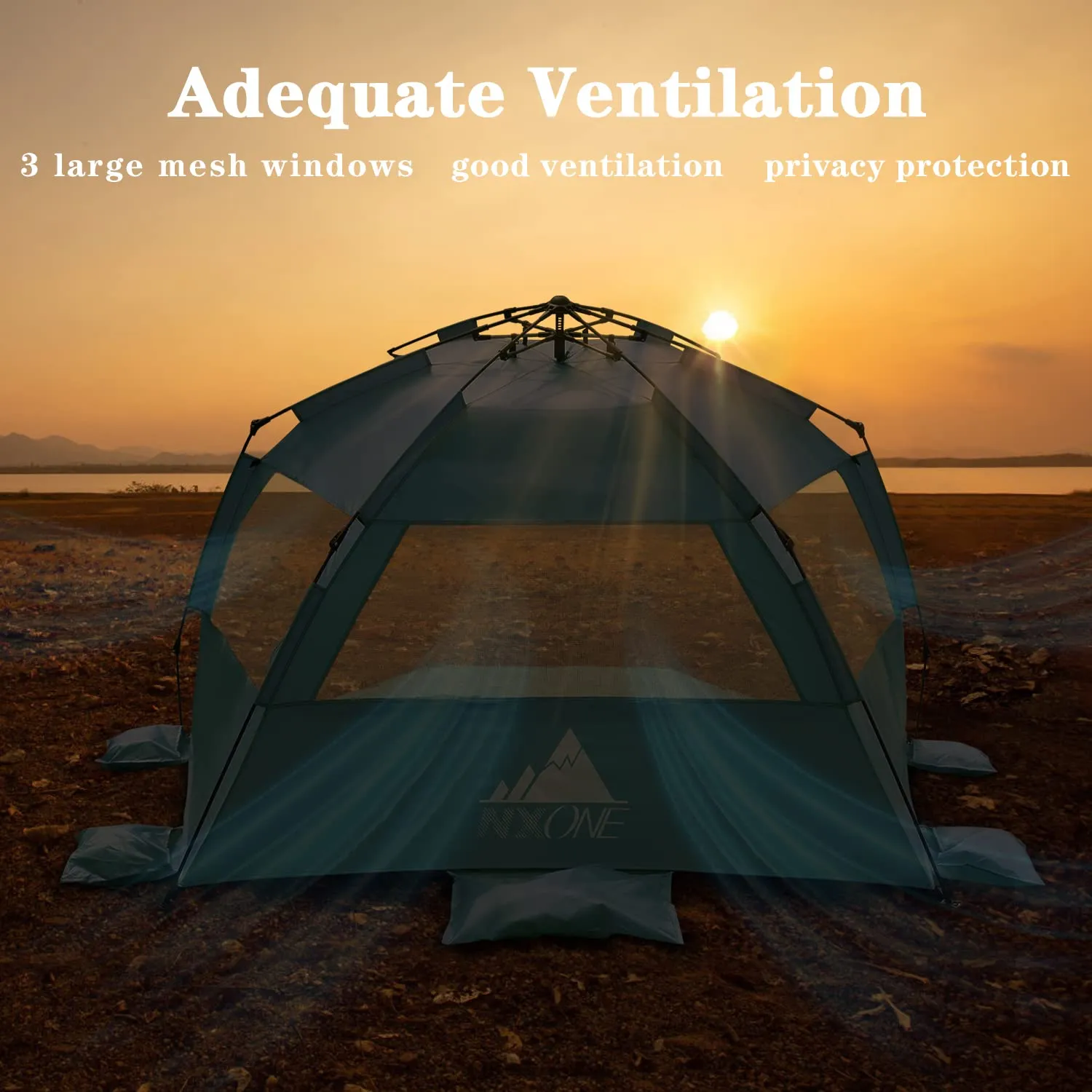 NXONE XL Pop Up Beach Tent, Deluxe Sun Shade Shelter for 4 Person, UPF 50  Protection, Windproof Beach Shade, Extendable Floor with 3 Ventilating Windows Plus Carrying Bag, Stakes and Guy Lines Mint Green