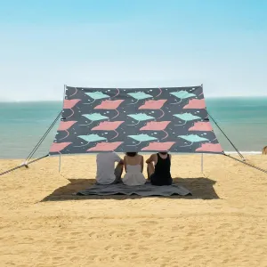 Ocean Cute Stingray Beach Canopy Tent Anti-UV & Wind Resistant, Camping Sun Shelter Easy Setup Portable,Outdoor Shade Tents with Sandbags,Sand Shovels,Ground Pegs & Stability Poles