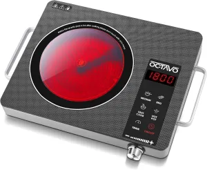 OCTAVO 1800 Watt Portable Infrared Burner, electric burner with 4 Hours Timer, Electric Hot Plate Touch Control Panel Adjustable Heating Power, Glass Cooktop for Cooking