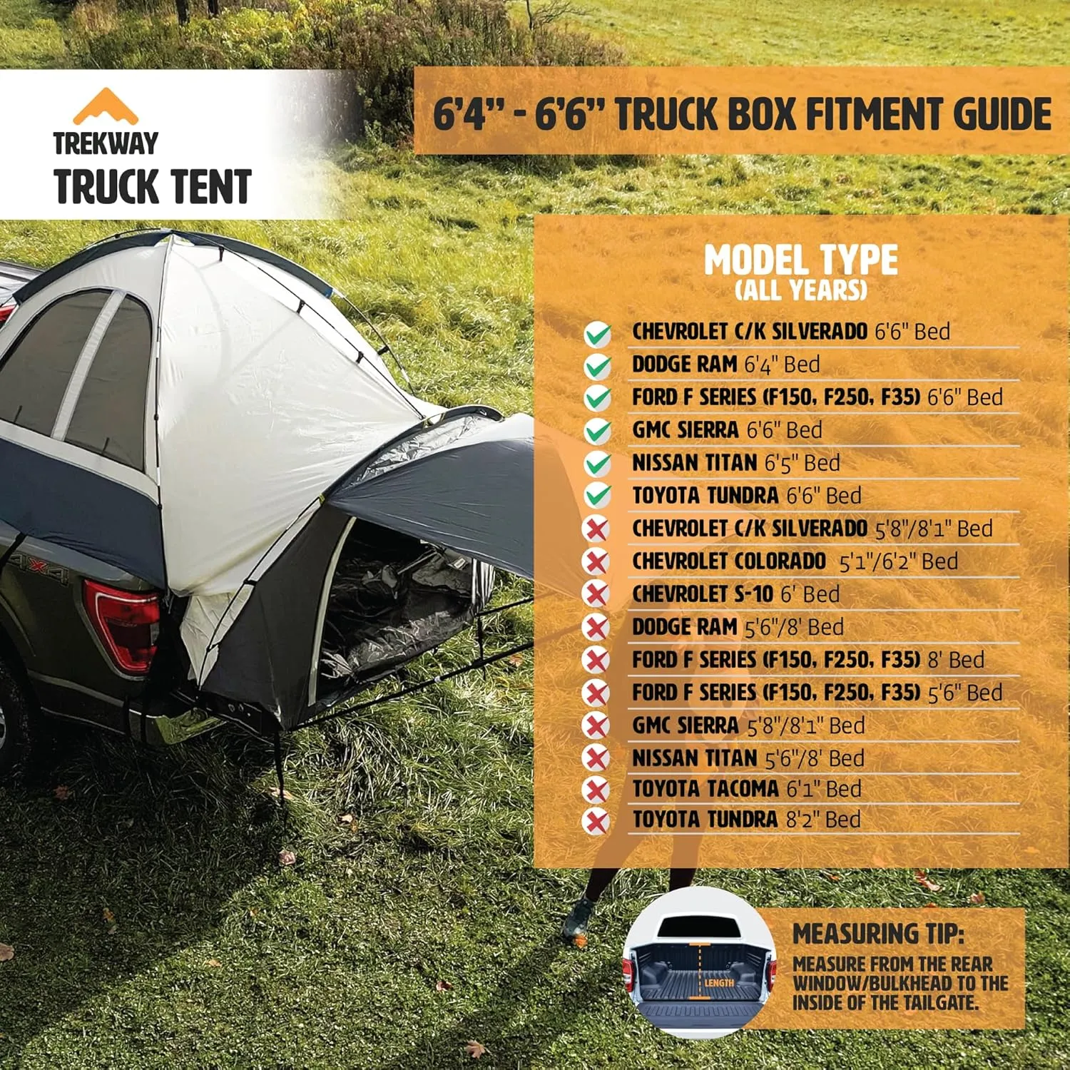 Offroading Gear 6.5ft Truck Bed | Tailgate Camping Tent | Waterproof | Compatible with F150| Ram| Sierra| GMC| Nissan| Etc.
