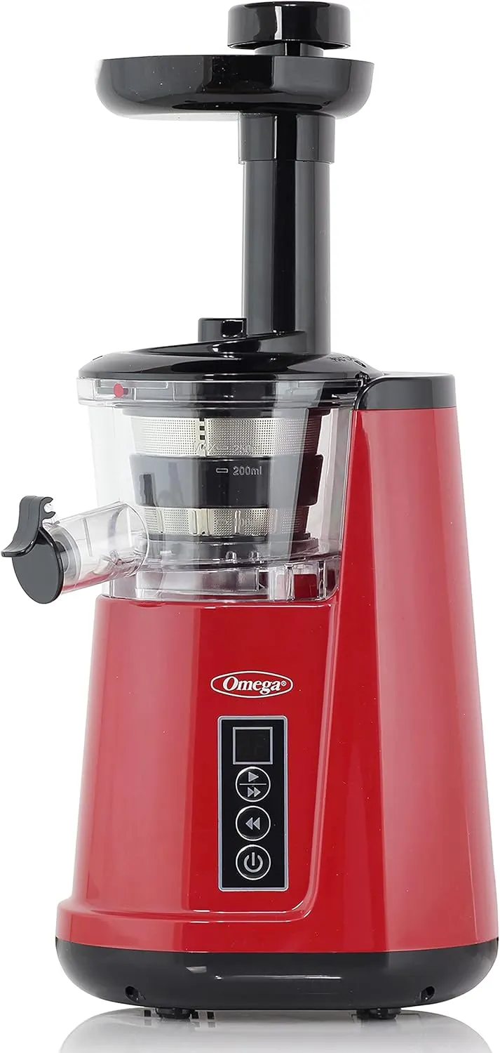Omega Juicer Cold Press 365 Vertical Slow Masticating Extractor for Fruits and Vegetables, BPA-Free, 65 RPM, 150-Watts, Red