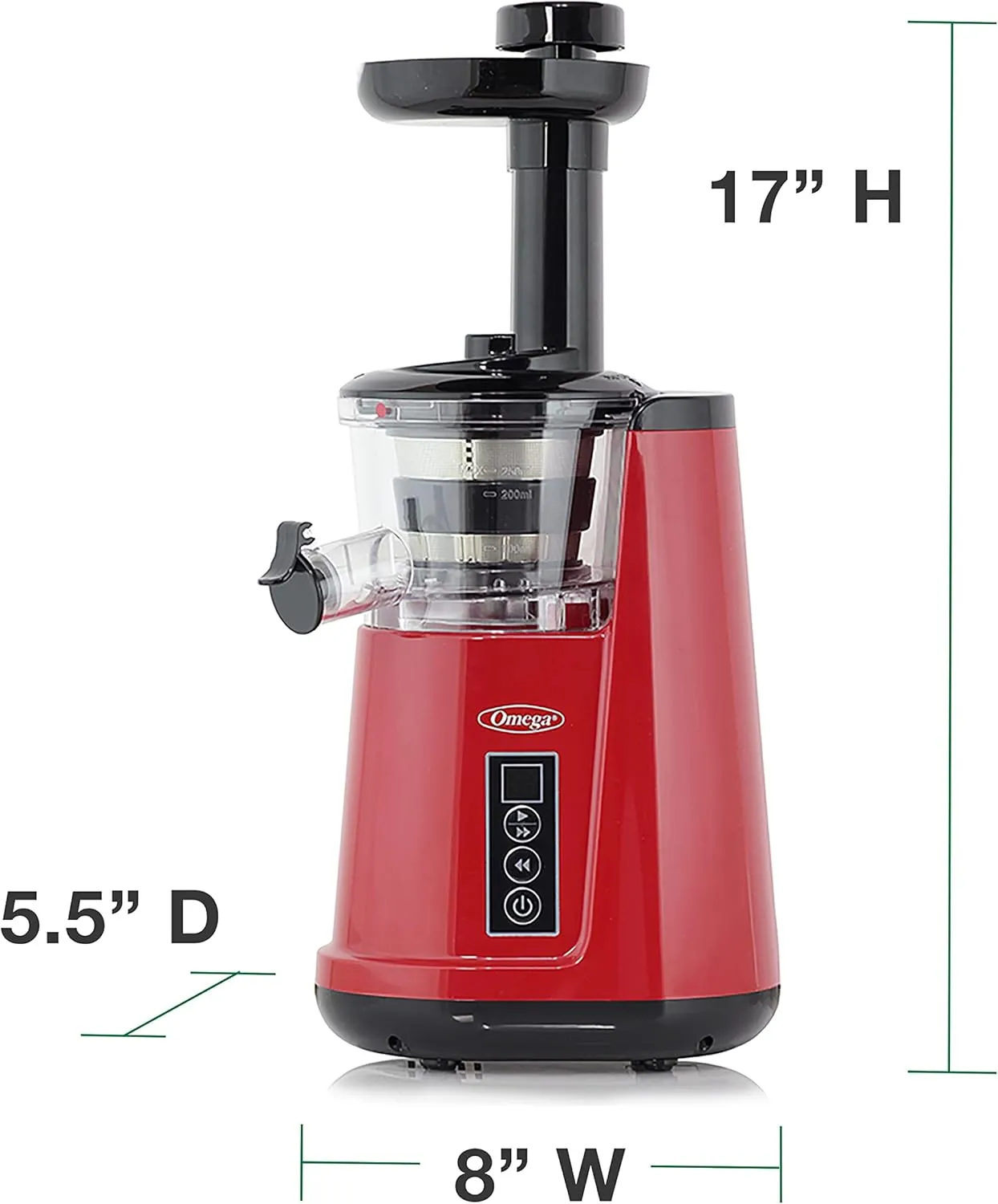 Omega Juicer Cold Press 365 Vertical Slow Masticating Extractor for Fruits and Vegetables, BPA-Free, 65 RPM, 150-Watts, Red