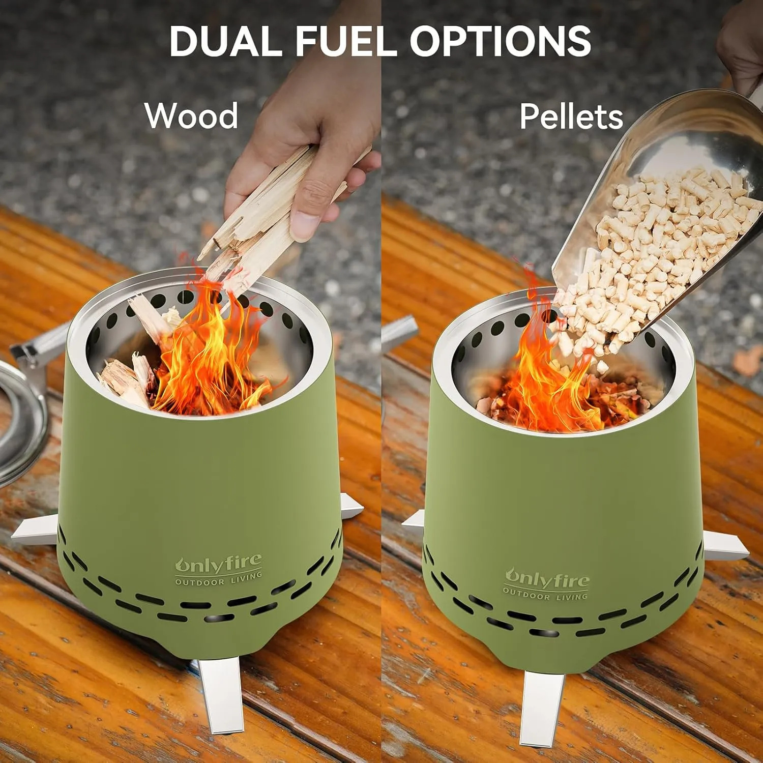 Onlyfire 2-in-1 Smokeless Fire Pit with Pot Bracket & Carry Bag, 6.5” Portable Tabletop Fireplace, Wood Burning Mini Firepit for Outdoor Camping Tailgating Patio Backyard, Green FP053