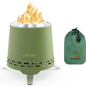 Onlyfire 2-in-1 Smokeless Fire Pit with Pot Bracket & Carry Bag, 6.5” Portable Tabletop Fireplace, Wood Burning Mini Firepit for Outdoor Camping Tailgating Patio Backyard, Green FP053