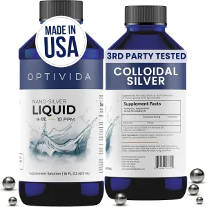Optivida Health Nano Colloidal Silver Liquid (1 Pack) – Immune Support Supplements with Silver Hydrosol, Liquid for Immune Support, Colloidal Silver for Immune System, Silver Colloidal Liquid (16 oz)