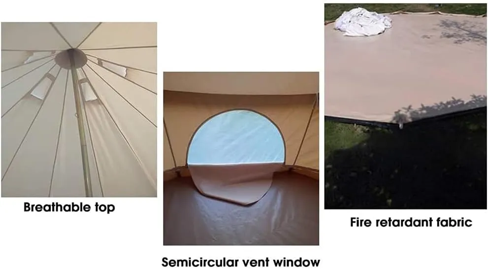 Outdoor Bell Tents Large Canvas Glamping Yurt Tent with Zipped Groundsheet and Chimney for Family Camping Hiking Hunting Party Shelter, 3/4/5/6m