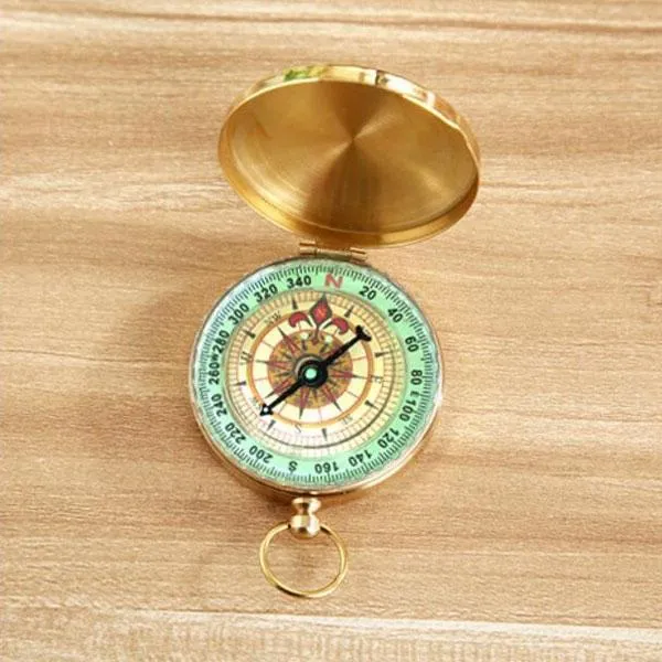 Outdoor Camping Hiking Compass Brass Survival Pocket Compass with Luminous Vintage