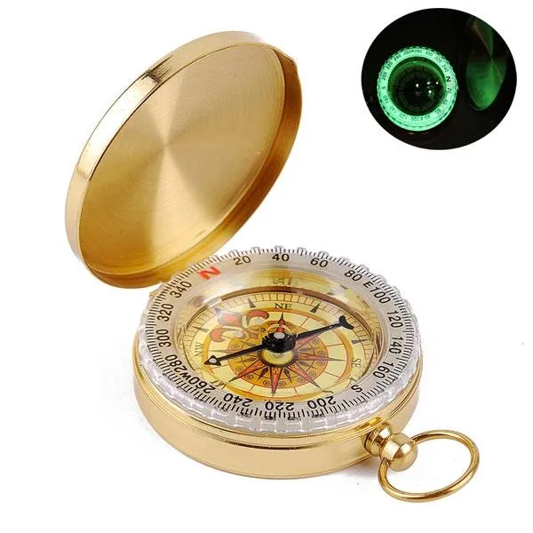 Outdoor Camping Hiking Compass Brass Survival Pocket Compass with Luminous Vintage