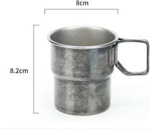 Outdoor camping portable stainless steel single-layer water cup 300ML foldable coffee cup 2PC(Silver)