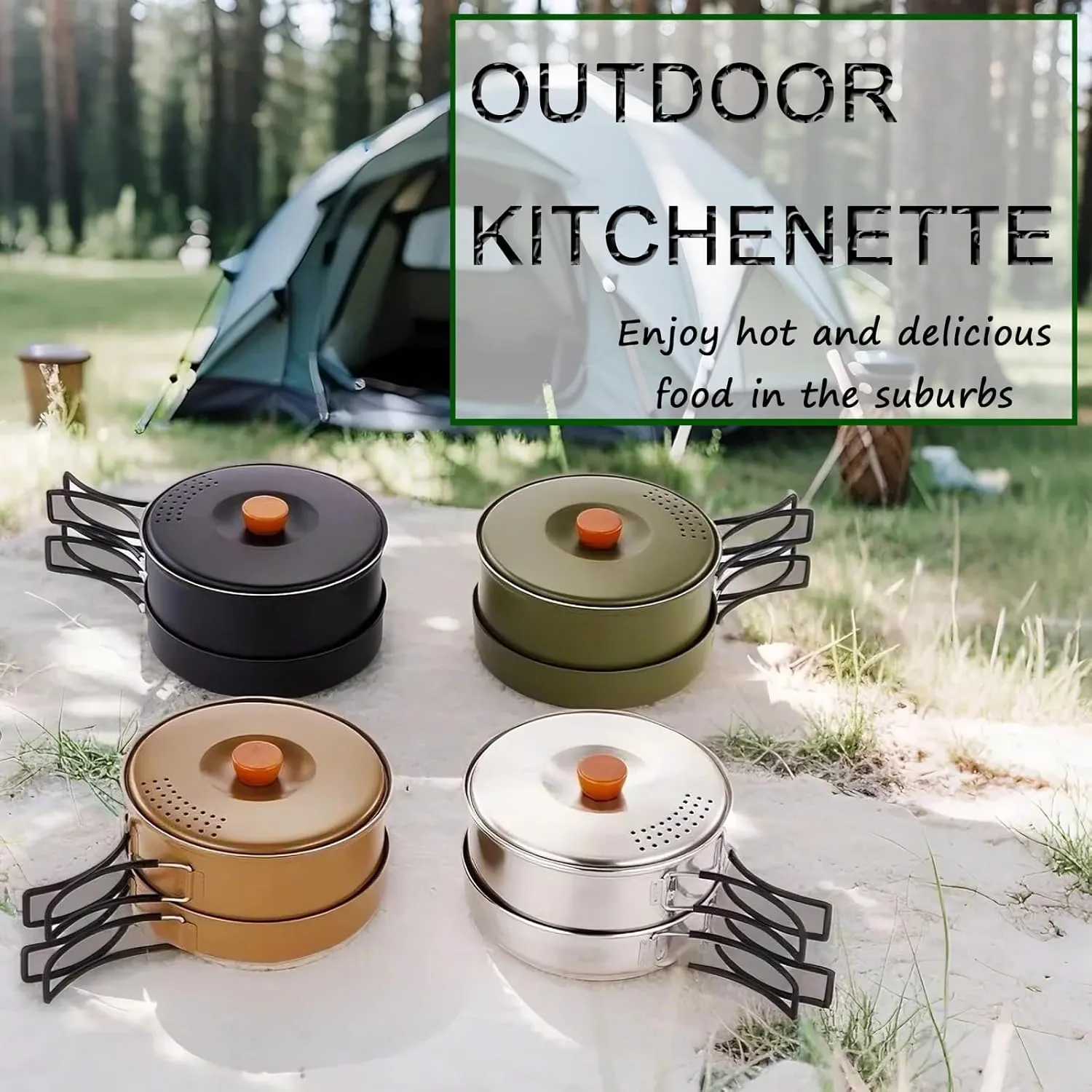 Outdoor Camping Pot Set, 304 Stainless Steel Camping Cookware, 2-3 People High Temperature Resistant Folding Camping Cookware