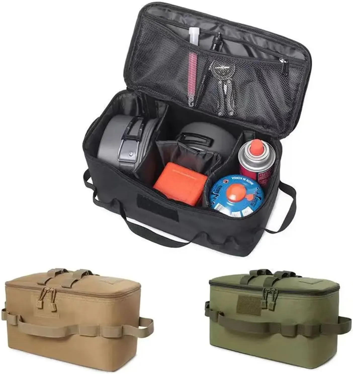 Outdoor Camping Tank Storage Bag Large Capacity Ground Picnic Cookware Utensils Kit Bag(Green)