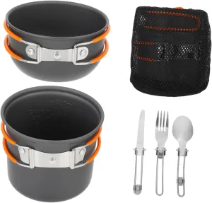 Outdoor Cooking Pot Kit Camping Cook Set Cutlery Portable Cookware for 2 People