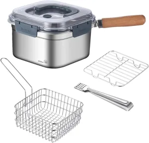 Outdoor Cookware - Cookware Camping Pot, Compact Camping Gear | Multipurpose Hiking Cooking Set, Stainless Steel Deep Fryer Pot, Camping Frying Basket for Camping, Backpacking, Silver