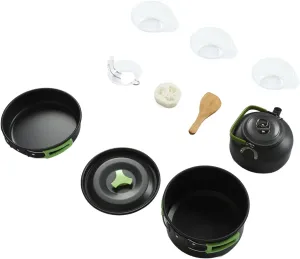 Outdoor Cookware Set Aluminium Oxide for Camping, Complete Mess Kit for 1 3 People, Includes Pans Pot Kettle Accessories, Portable and Lightweight, Hard Anodized