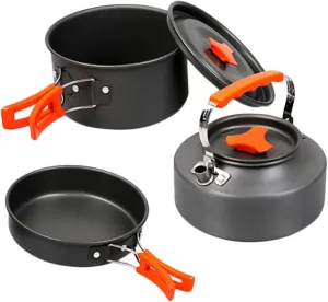 Outdoor Pot and Pan Set Camping Cooker Portable 2-3 Person Easy Cleaning Hiking Supplies
