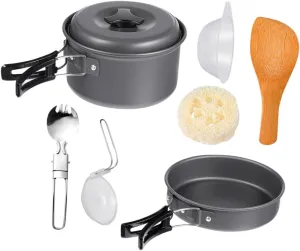 Outdoor Pot Set 1-2 Person Camping Cookware Portable Cooking Pan Easy Hiking Travel