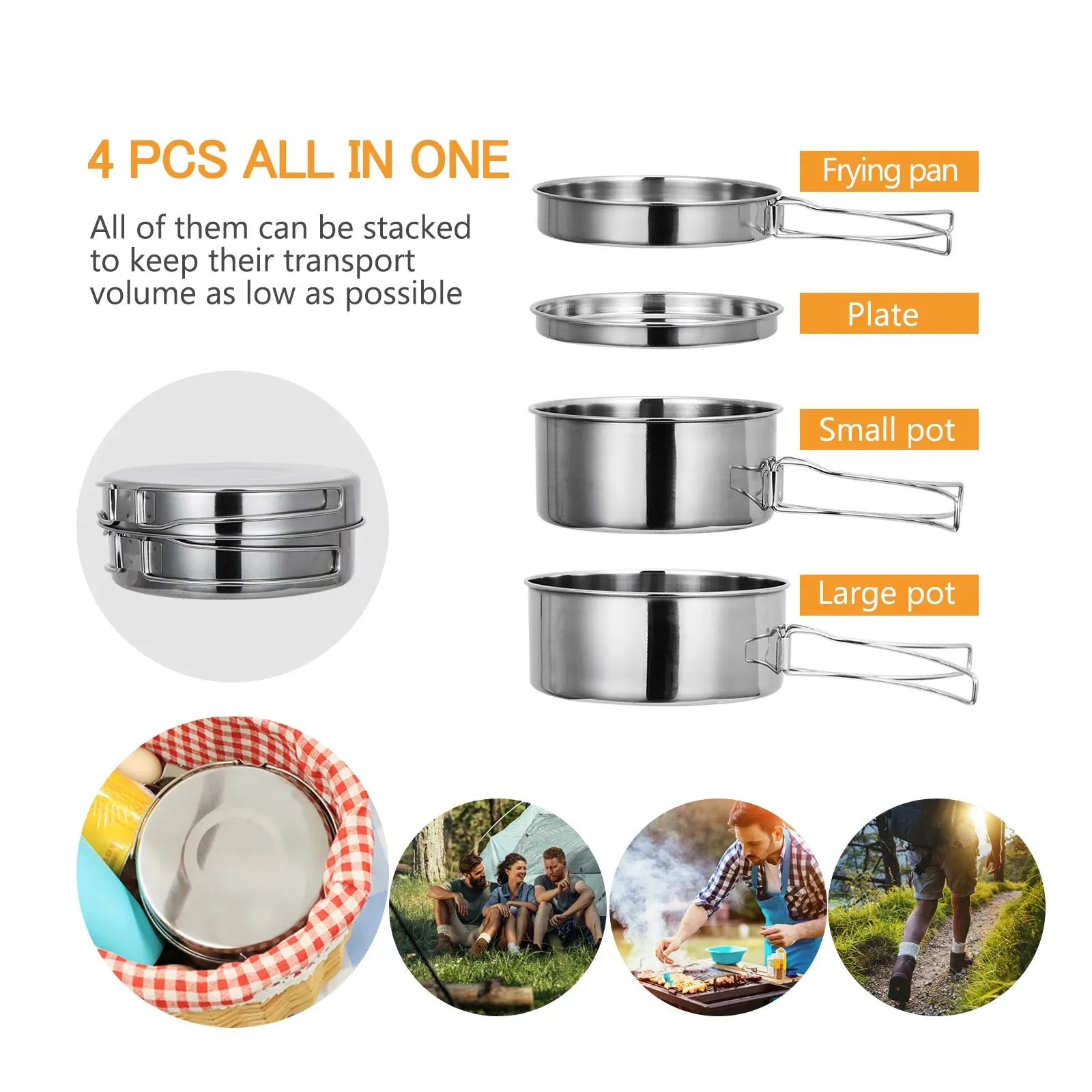 Outdoor Stainless-Steel Camping Cookware Set - Durable Bowl and Pot Set for Hiking, Backpacking, and Picnics