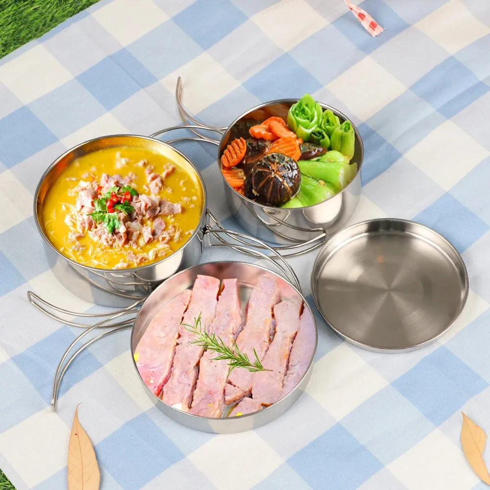 Outdoor Stainless-Steel Camping Cookware Set - Durable Bowl and Pot Set for Hiking, Backpacking, and Picnics