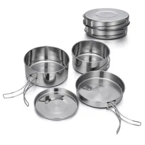 Outdoor Stainless-Steel Camping Cookware Set - Durable Bowl and Pot Set for Hiking, Backpacking, and Picnics