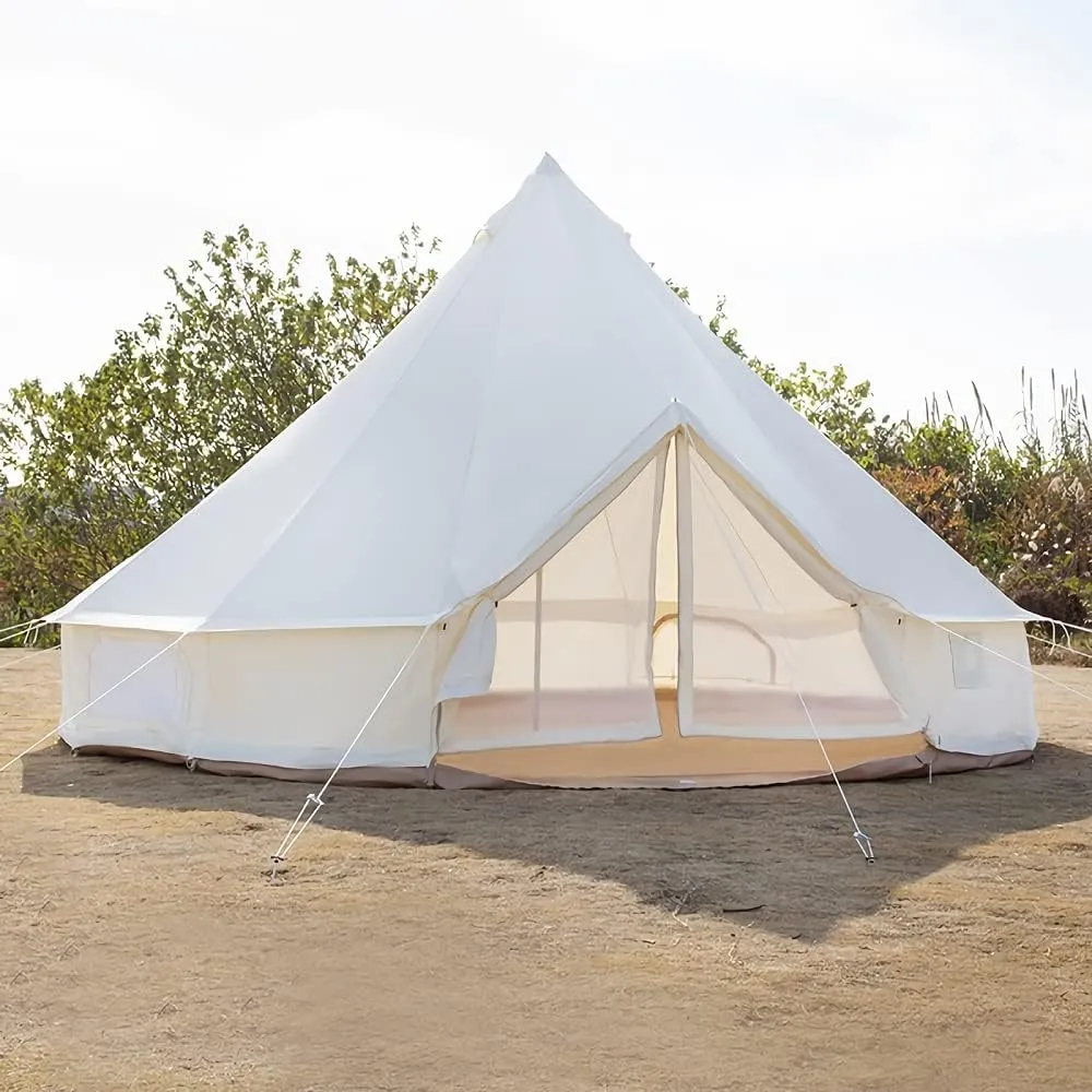 Outdoor Waterproof Family Camping Tent 4-Season White Oxford Bell Tent